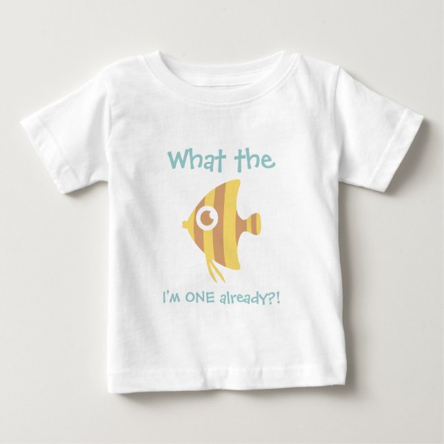 Camiseta Para Bebê Que peixe já sou um, Primeiro Aniversário (Frente)