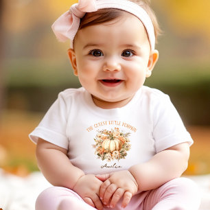 Camiseta Para Bebê Queda Ação de Graças Pequena Garota Abóbora Nome P