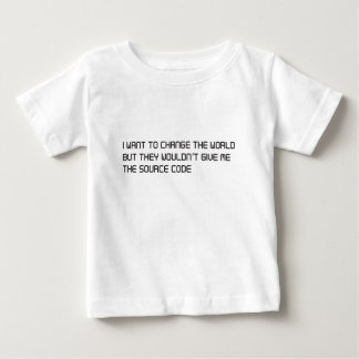 Camiseta Para Bebê Queira não mudar o mundo mas nenhum código fonte