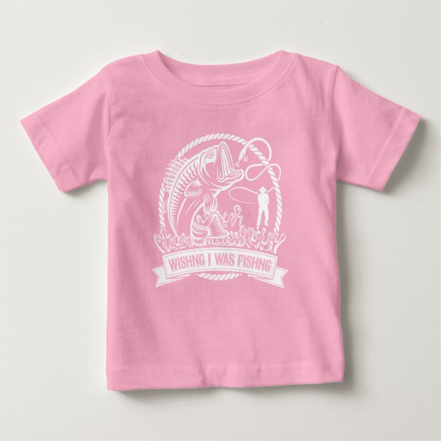 Camiseta Para Bebê Queria Que Eu Estivesse Pescando (Frente)