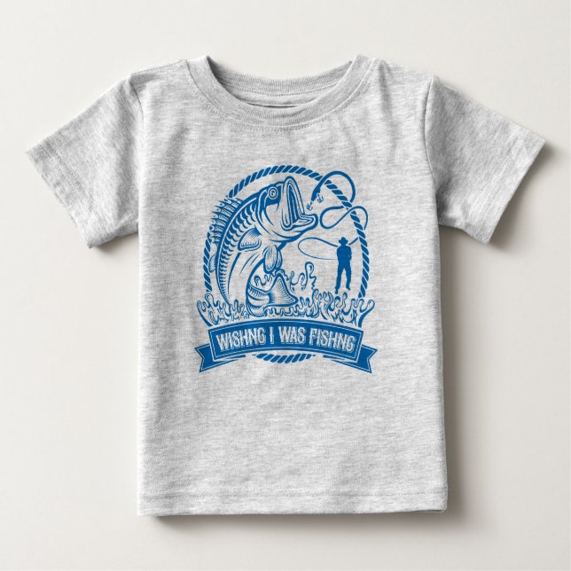 Camiseta Para Bebê Queria Que Eu Estivesse Pescando (Frente)
