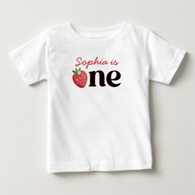 Camiseta Para Bebê Querida Menina Morango 1º Aniversário (Frente)
