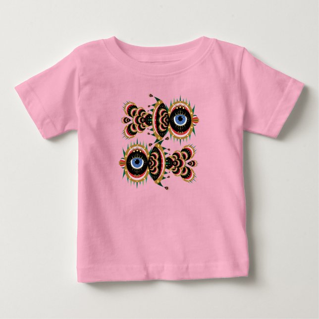 Camiseta Para Bebê Quimera - Camisa-bebê de pássaro de peixe (Frente)