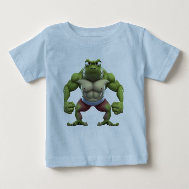 Camiseta Para Bebê Rã Musculosa, Forte Sapo de Musculação Corporal Mu (Frente)