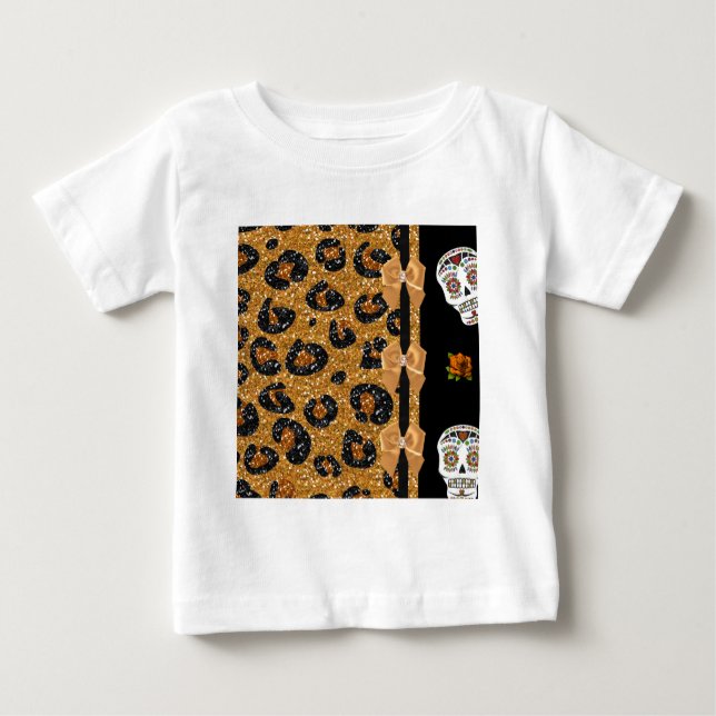 Camiseta Para Bebê RAB Peles de Açúcar Impresso do Leopardo Dourado R (Frente)