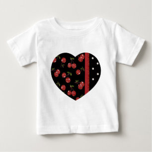 Camiseta Para Bebê RAB Rockabilly Cerejas Muito Vermelhas Pretas
