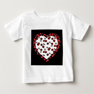 Camiseta Para Bebê RAB Rockabilly Cherries Leopard Print Heart