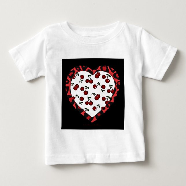 Camiseta Para Bebê RAB Rockabilly Cherries Leopard Print Heart (Frente)