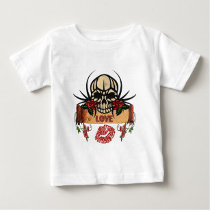 Camiseta Para Bebê RAB Rosas de crânio Rockabilly Love Lipstick