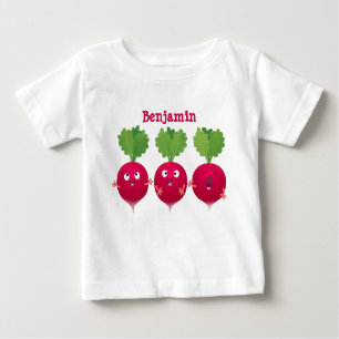 Camiseta Para Bebê Rabanetes cúbicos cantando legumes trio
