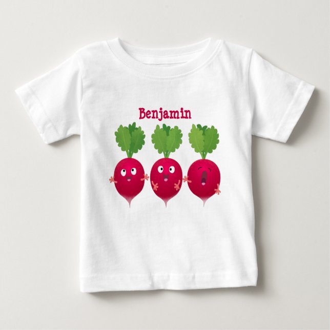 Camiseta Para Bebê Rabanetes cúbicos cantando legumes trio (Frente)