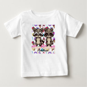 Camiseta Para Bebê Raccoon Cute Kawaii Twin Sweet Impressão