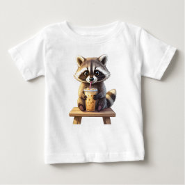 Camiseta Para Bebê Raccoon Drinking Iced Coffee
