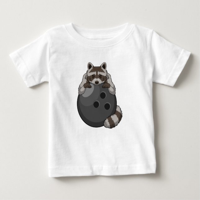 Camiseta Para Bebê Raccoon em Boliches com Bola de boliche (Frente)