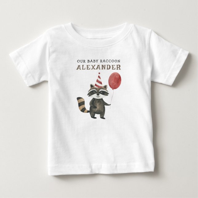 Camiseta Para Bebê Raccoon First Birthday  (Frente)