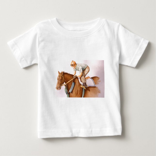 Camiseta Para Bebê Race Horse e Jockey WaterColor (Frente)
