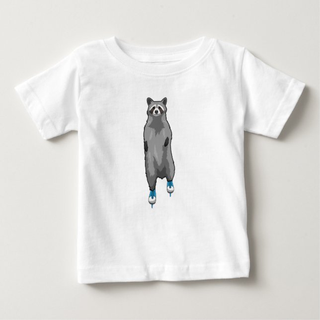 Camiseta Para Bebê Racoon com gelo patinando com skates de gelo (Frente)