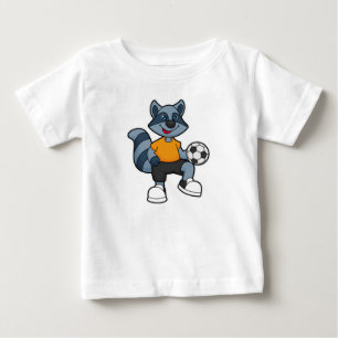 Camiseta Para Bebê Racoon como jogador de futebol com bola de futebol