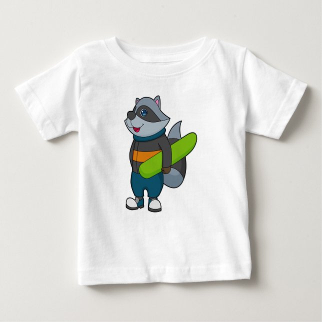 Camiseta Para Bebê Racoon como Snowboarder com Snowboard (Frente)