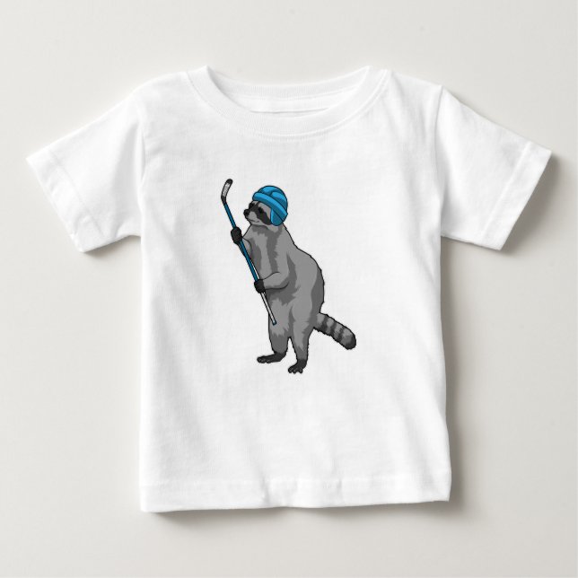 Camiseta Para Bebê Racoon no hóquei no gelo com bastão de hóquei no g (Frente)