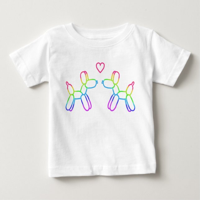 Camiseta Para Bebê Rainbow Balloon Cães apaixonados por camiseta bebê (Frente)