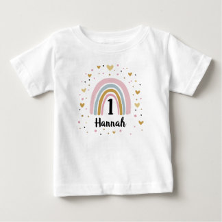 Camiseta Para Bebê Rainbow First Birthday Baby Shirt One Year Old