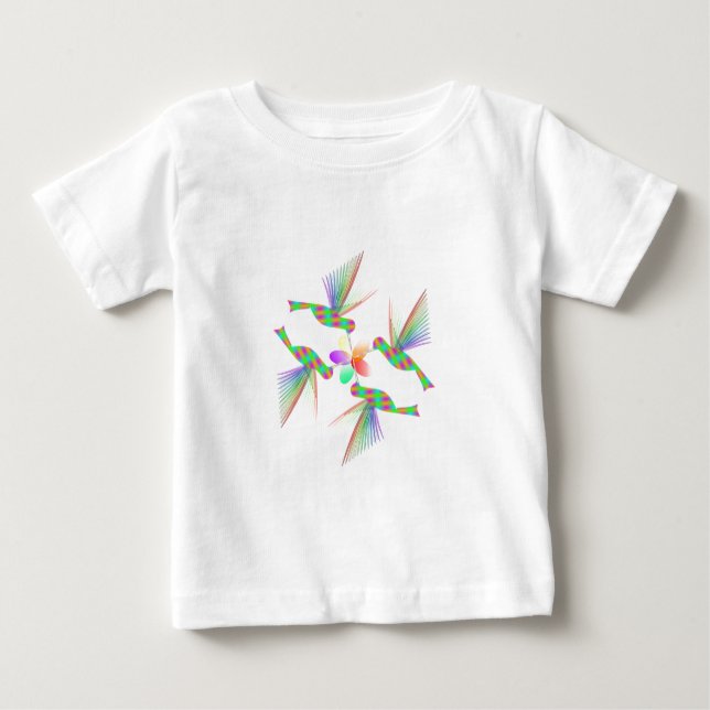 Camiseta Para Bebê Rainbow Hummingbird Beijando Uma Flor (Frente)