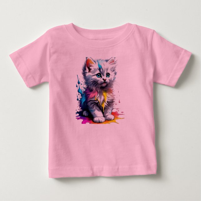 Camiseta Para Bebê Rainbow Kitten T-Shirt (Frente)