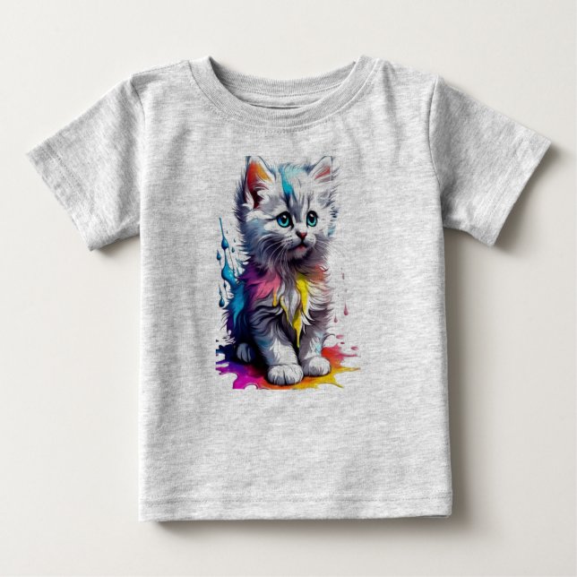 Camiseta Para Bebê Rainbow Kitten T-Shirt (Frente)