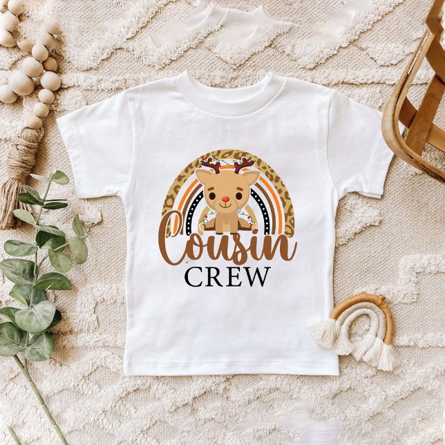 Camiseta Para Bebê Rainbow Lepard Christmas Cousin Cute Reindeer (Rainbow Leopard Christmas Cousin Cute Reindeer Baby T-Shirt)