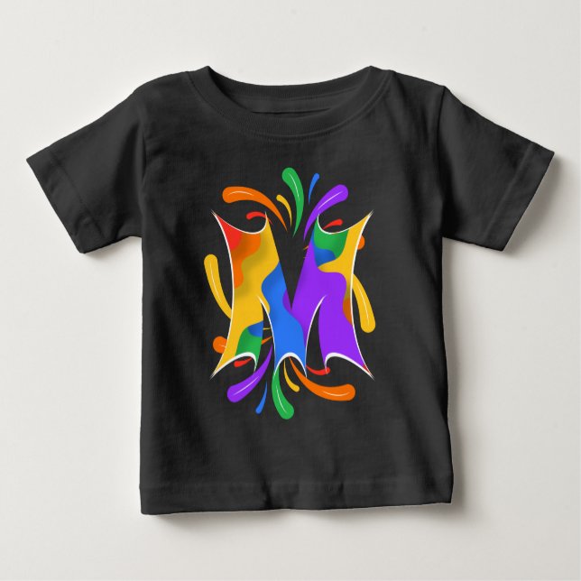 Camiseta Para Bebê Rainbow Letter M Monogram Abstract (Frente)