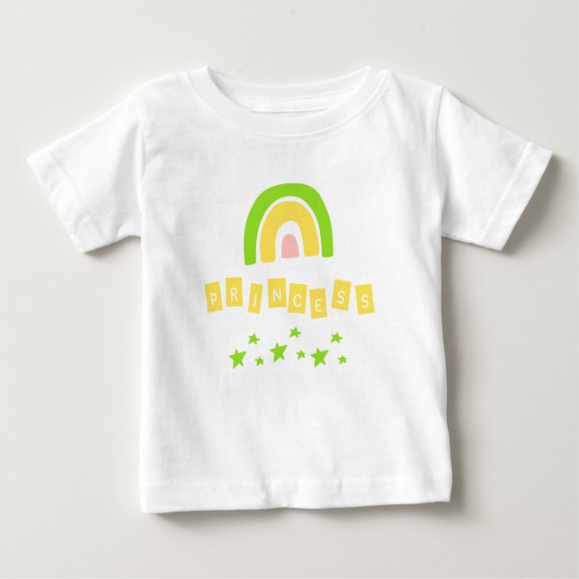 Camiseta Para Bebê Rainbow Princesa Verde Stars Baby Girl T-Shirt (Frente)