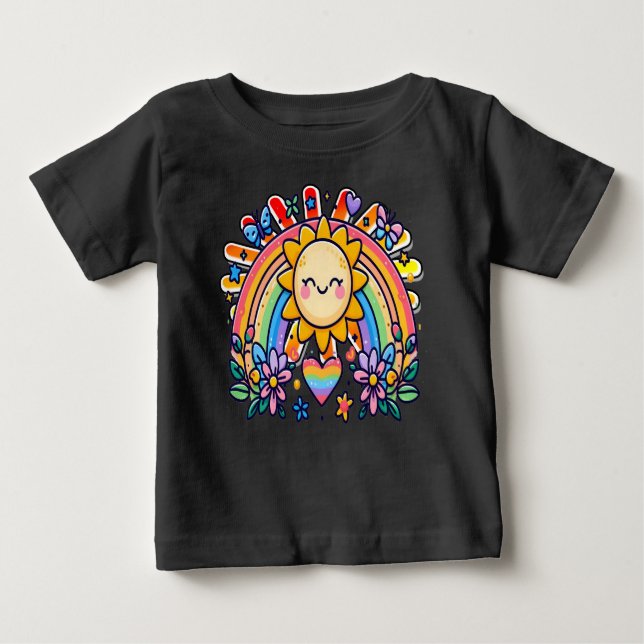 Camiseta Para Bebê Rainbow Sun Flowers Baby Tee - Garden of Happy (Frente)