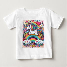 Camiseta Para Bebê Rainbow Unicorn