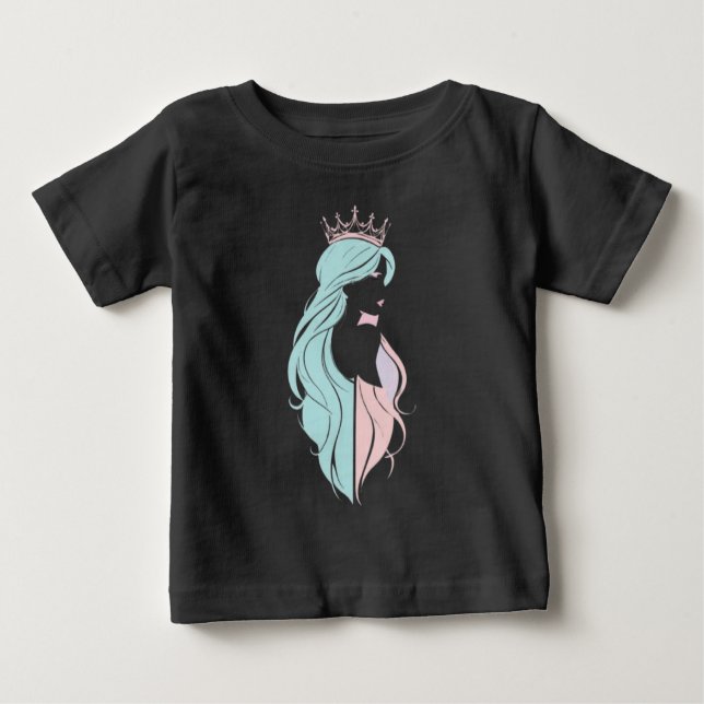 Camiseta Para Bebê "Rainha Elegante com Coroa" Design Pastel (Frente)