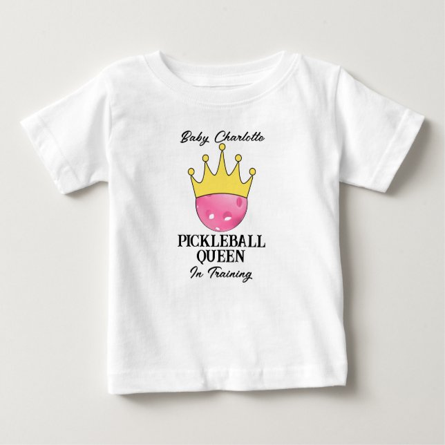 Camiseta Para Bebê Rainha Pickleball rosa no Chá de fraldas de Treina (Frente)