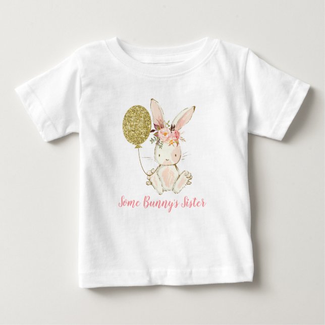 Camiseta Para Bebê Raio-das-raparigas Balão da Irmã do Coelhinho (Frente)