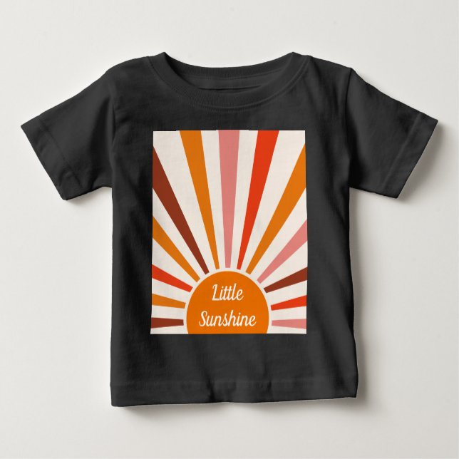 Camiseta Para Bebê Raios do Sol Retrospectivo Laranja Vermelho Amarel (Frente)
