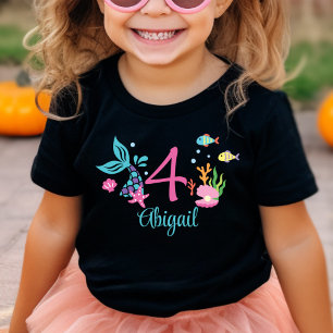 Camiseta Para Bebê Rapariga 4º Aniversário Sereia Mar Personalizado