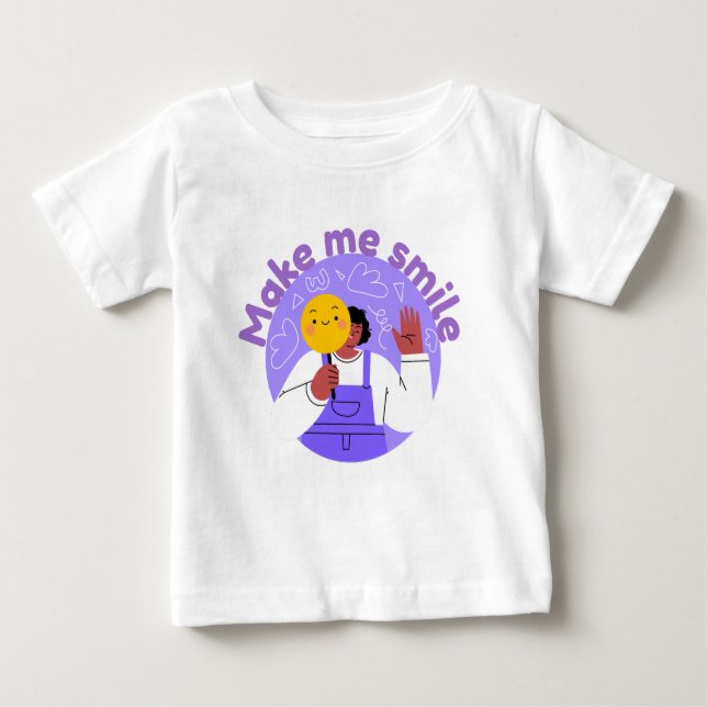 Camiseta Para Bebê Rapariga acenando e sorrindo roxo (Frente)