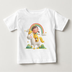 Camiseta Para Bebê Rapariga Andando Unicórnio com Arco-Íris - Fantasi