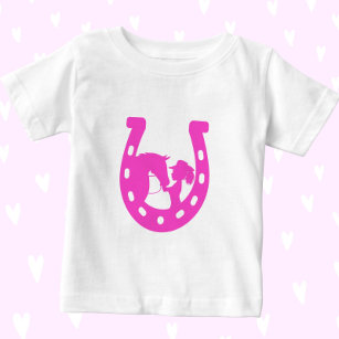 Camiseta Para Bebê Rapariga com Cavalo e Ferradura Rosa Quente do Cha