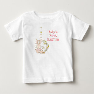 Camiseta Para Bebê Rapariga da Primeira Páscoa na Flor Swing