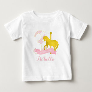 Camiseta Para Bebê Rapariga de aniversário do Cavalo Carrossel Rosa