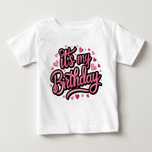 Camiseta Para Bebê Rapariga de Aniversário do Script Moderno (Frente)