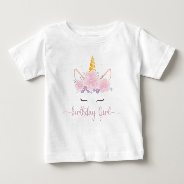 Camiseta Para Bebê Rapariga de Aniversário do Unicon com Script Moder (Frente)
