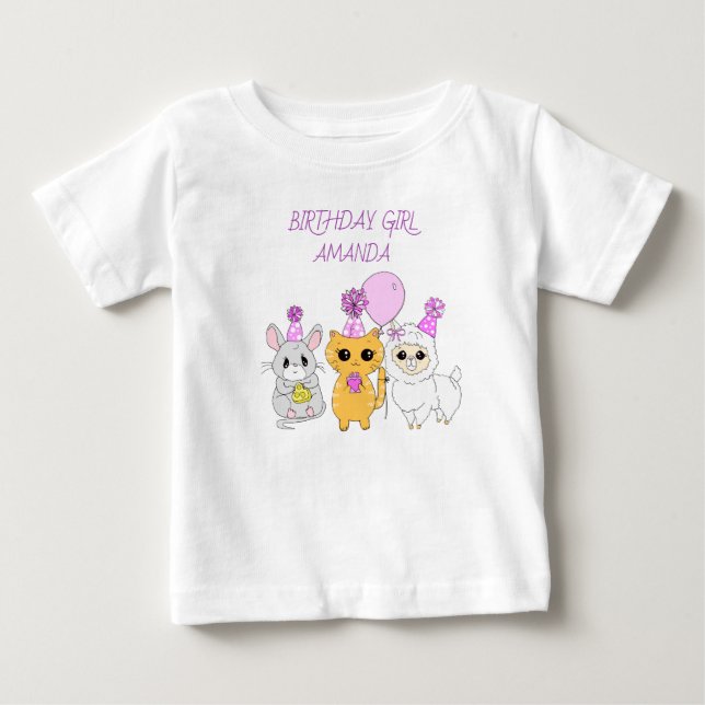 Camiseta Para Bebê Rapariga de Aniversário Personalizada Lama, Kitten (Frente)