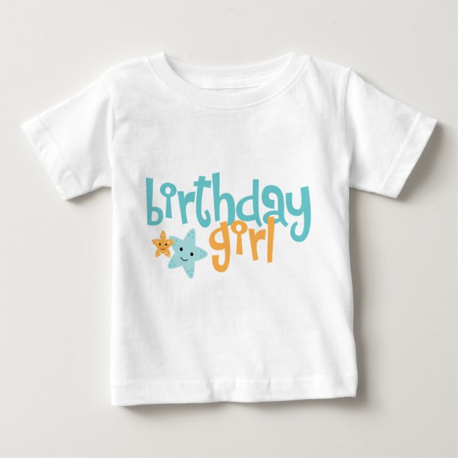 Camiseta Para Bebê Rapariga de aniversário - Starfish giro (Frente)