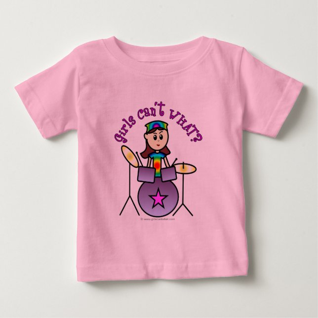 Camiseta Para Bebê Rapariga de Baterista Leve (Frente)