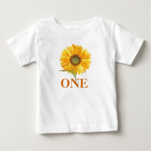 Camiseta Para Bebê Rapariga de girassol da primeira Festa de aniversá